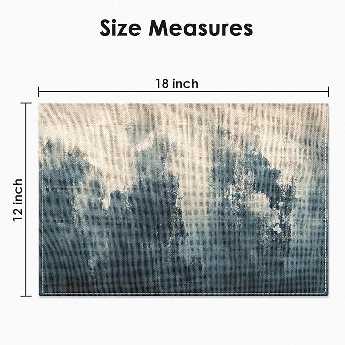 Emvency Farmhouse Placemats Set of 4, Abstract Dark Blue and Beige Vintage Art Painting 12x18 Inch Table Mats for Outdoor Home Party Kitchen Dining Decoration