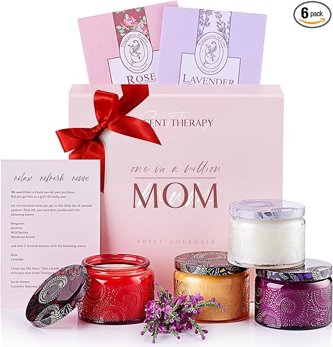 Scented Candle Gift Set for Mom - 4 Long Lasting Aromatherapy Candles in a Gift Box for Mother's Day or as Birthday Present for Mothers, Personal Presents for Women - Mom Gifts Ideas from Daughter/Son