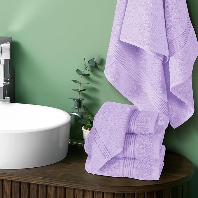 Belizzi Home Ultra Soft 6 Pack Cotton Towel Set, Contains 2 Bath Towels 28x55 inch, 2 Hand Towels 16x24 inch & 2 Wash Coths 12x12 inch, Ideal for Everyday use, Compact & Lightweight - Dark Purple