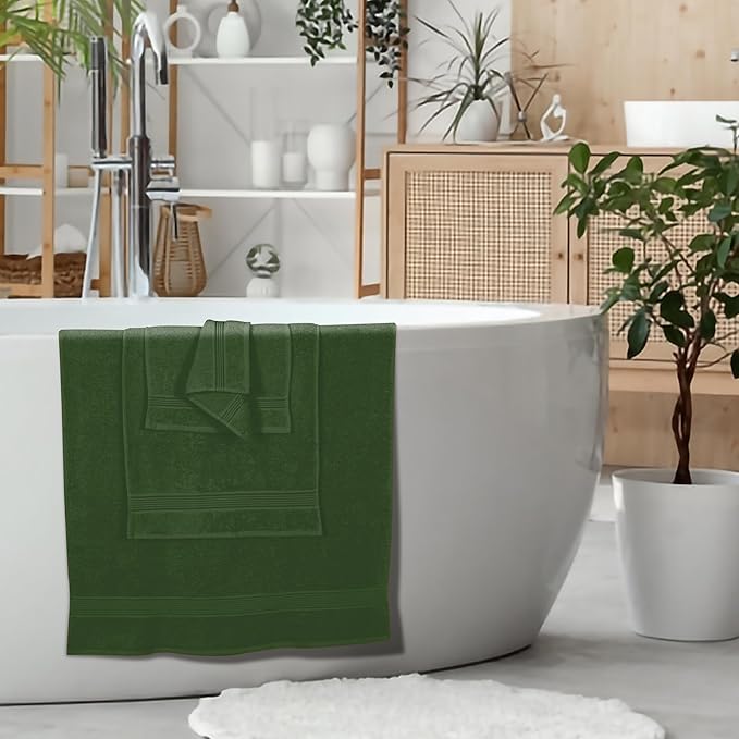 Belizzi Home Ultra Soft 6 Pack Cotton Towel Set, Contains 2 Bath Towels 28x55 inch, 2 Hand Towels 16x24 inch & 2 Wash Coths 12x12 inch, Ideal Everyday use, Compact & Lightweight - Olive Green