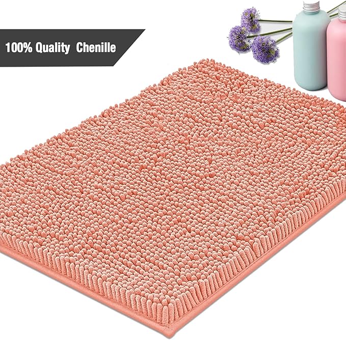 Bathroom Rugs Mat 60x24 Long Non Slip Chenille Bath Mats Bath Rugs for Bathroom Shower Light Orange