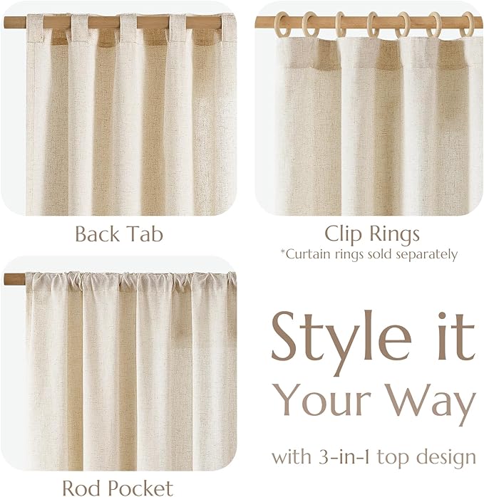 jinchan Ecru Linen Blend Curtains 108 Inches Length for Living Room Farmhouse Rod Pocket Back Tab Light Light Filtering Lightweight Curtains for Bedroom Ivory Drapes 4 Panels
