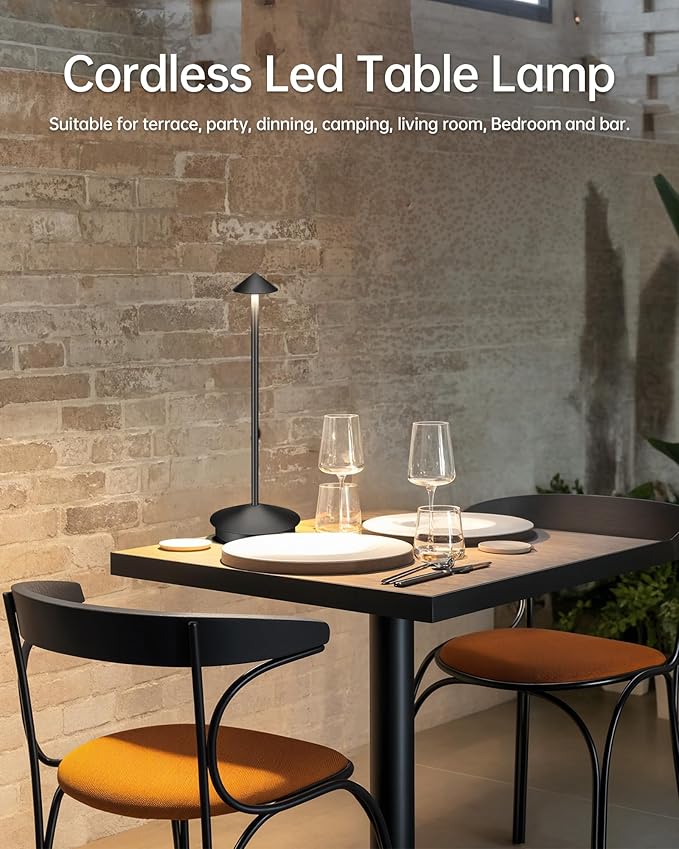 Portable Cordless Table Lamp Modern Led Desk Lamp Rechargeable, 6000mAh Battery Table Light for Dinning Patio Bedroom Camping Coffee Shop Restaurant, IP54 Waterproof, Dimmable 3 Light Color