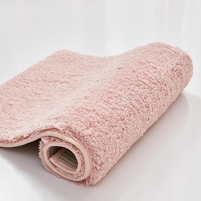 CozeCube Upgraded Shaggy Bath mat for Bathroom Non Slip 36" X 24", Super Soft Quick Dry Bath Rugs, Fluffy Plush Bathroom Rugs Machine Washable, Dusty Pink
