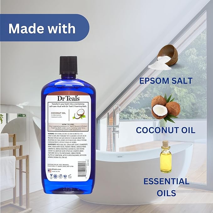 Coconut Oil Foaming Bath 34oz (2 Bottles) with Variety Junction Premium Sponge - Ultra-Moisturizing, Relaxing & Nourishing, Bubble Bath, Soaking Bath