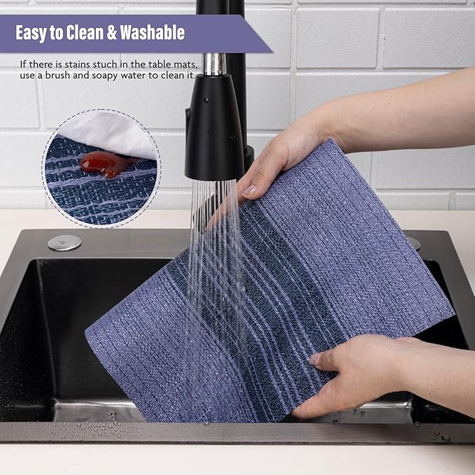 Winknowl Placemats, Set of 8 Heat Resistant Stain Resistant Woven Vinyl Insulation Place mats, Durable Washable Elegant Table Mats for Dining (Purple)