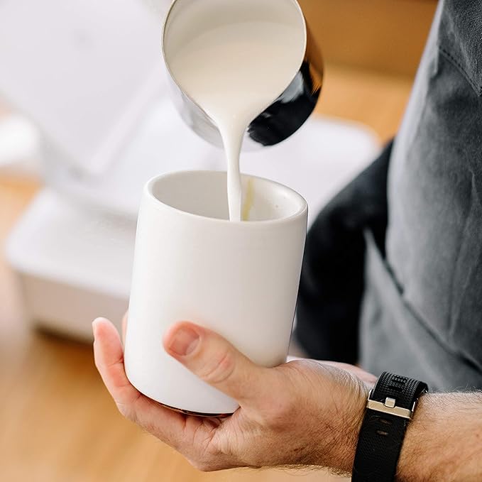 Fellow Monty Milk Art Cups - Double Wall Ceramic Latte Mug, Matte White with Copper Base, 11 oz Cup, 1 Count (Pack of 1)