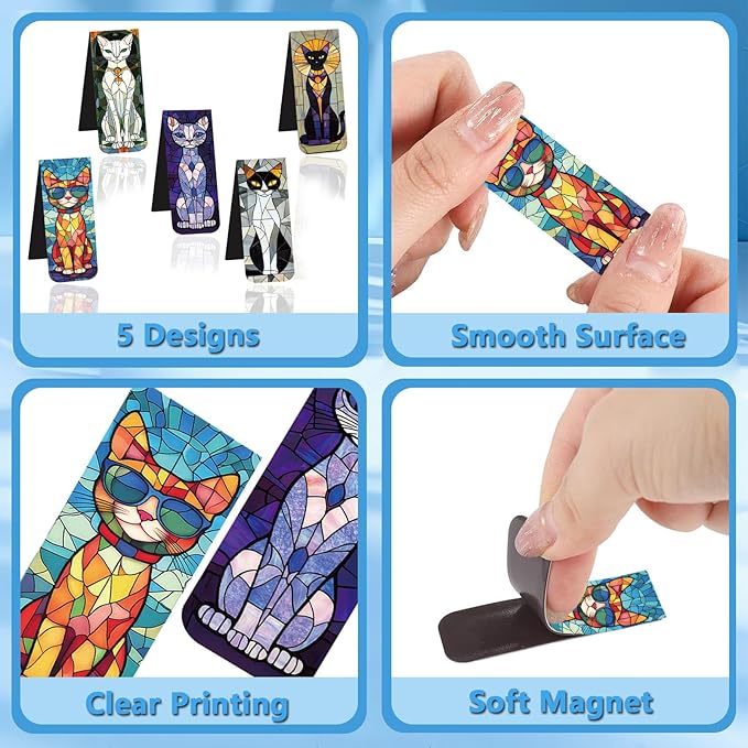 Magnetic Bookmarks 5 Pcs Art Cat Magnetic Book Markers Page Clip for Adult Kids Unique Cat Book Markers for Students Teachers School Home Office Reading Book Lovers