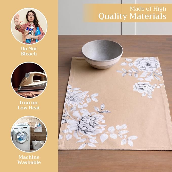 Maison d' Hermine Placemats Set of 4 100% Cotton Washable Cloth Place Mats, Reusable Table Mats for Kitchen Dining Decoration, Party, Wedding, Restaurant (Pretty Autumn, 13" x 19")