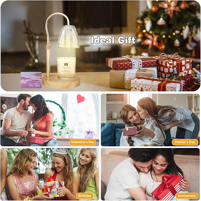 Candle Warmer Lamp with 3 Bulbs, Adjustable Height Dimmable Candle Warmer with Timer, Compatible with Large Jar Candles, Candle Lamp with Charming Gift Box for Her/Him