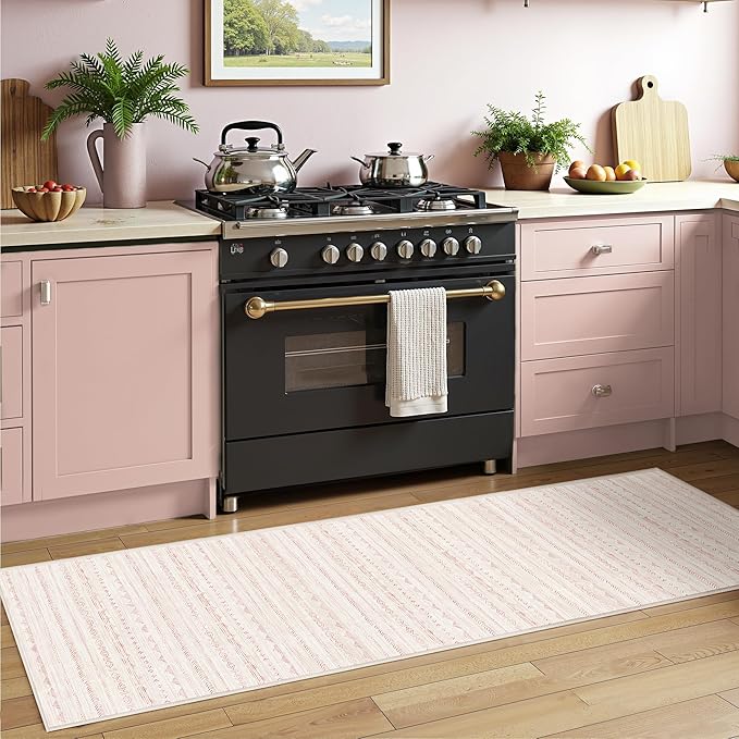 Pink 2'6''x8' Runner Rug for Entryway Indoor, Boho Kitchen Runner Rug Non Slip Washable Runner Rugs with Rubber Backing Soft Carpet Runner for Kitchen Laundry Bedroom