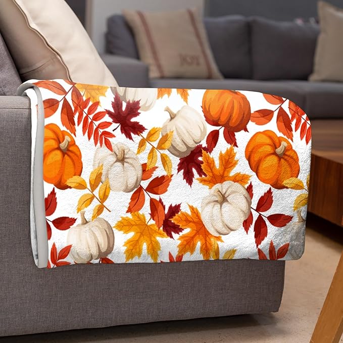 Fall Throw Blanket - Pumpkin Maple Leaf Autumn Blanket - Thanksgiving Fall Decor Gift - Ultra Plush Cozy Lightweight Thanksgiving Pumpkin Blanket for Sofa,Bed,Couch - 30"x40"-Toddlers/Crib Size