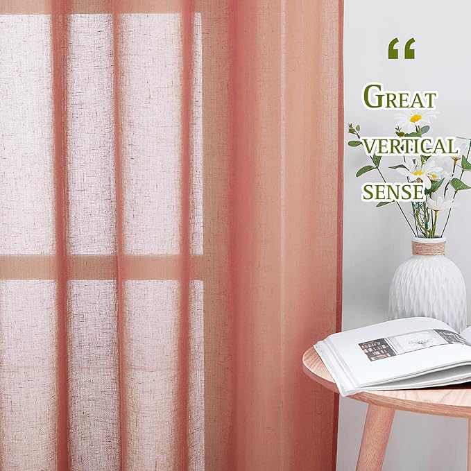 NICETOWN Burnt Orange Linen Curtains 63 inch Length 2 Panels Set, Grommet Semi Sheer Window Drapes Linen Blend Rustic & Casual Privacy with Light Filtering for Bedroom/Flat, W36 x L63