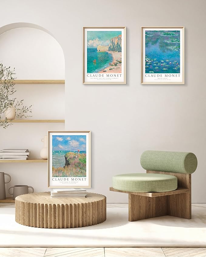 HesenDot Claude Monet Framed Wall Art,12x16in High Framed Canvas Prints, Impressionism Landscape Painting Poster Wall Decor,Vintage Home Decoration for Living Room Bedroom Gallery Office,Set of 3