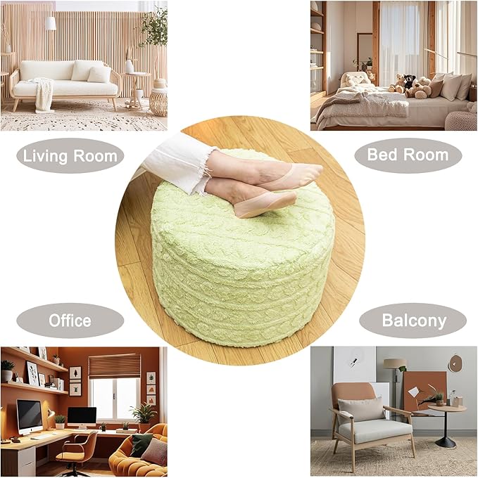 Round Pouf Ottoman Foot Rest 20x14 Inches Soft Heart Printed Footstool Ottomans for Living Room Comfort Foam Stuffed Poofs Perfect to Rest Your Feet for Couch Desk Sage Green