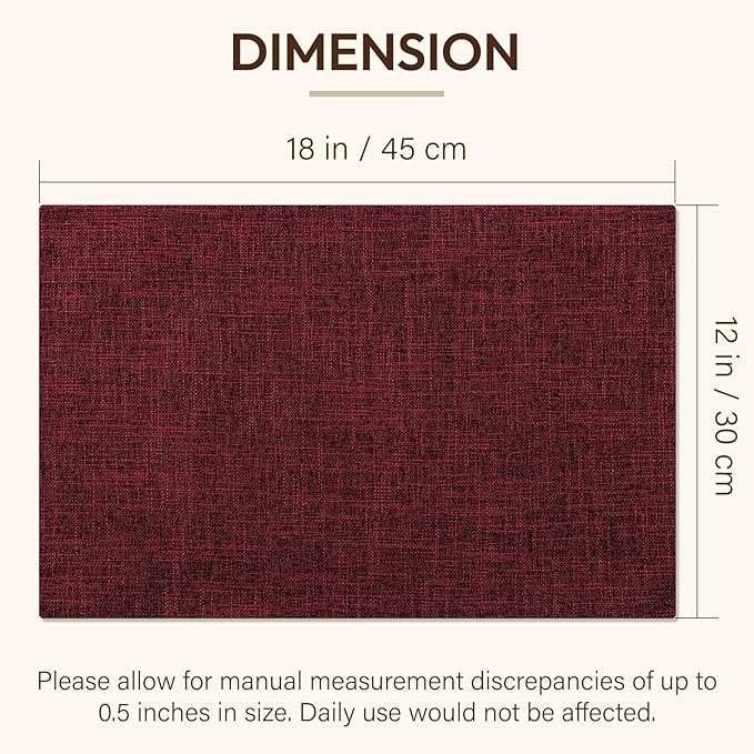 Placemats Set of 4, Dual-Layered Thickened Faux Linen Cloth Place Mats Heat Resistant Machine Washable Wrinkle Free Table Mats Indoor/Outdoor (Red)