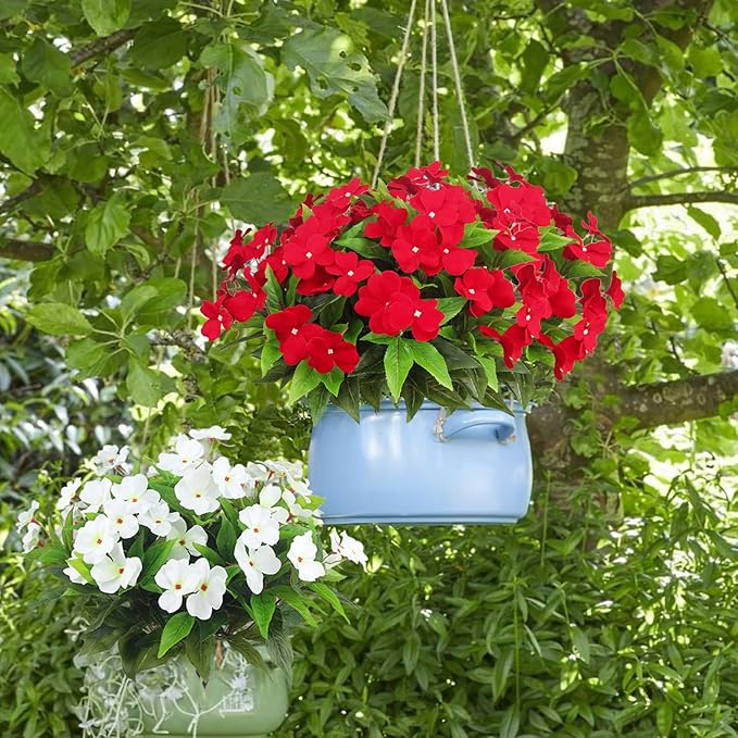 4 Pcs Artificial Flowers Outdoor Impatiens UV Resistant Silk Impatiens Flowers Red Faux Flowers Impatiens Bushes Artificial Impatiens for Pot Patio Lawn Garden Hanging Basket Porch Decor