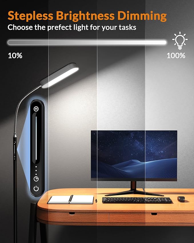 LEPOWER Floor Lamp, Eye-Caring LED Standing Lamp with 5 Color Temperatures, Stepless Dimmer & 3 Timer Function, Bright Adjustable Reading Lamp for Living Room, Office, Bedroom