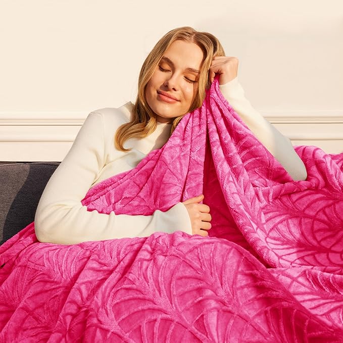 Whale Flotilla Flannel Fleece Queen Size Blanket for Bed, Soft Fluffy Velvet Bedspread Coverlet with Decorative Vintage Pattern for All Season, Warm and Lightweight, 90x90 Inch, Hot Pink