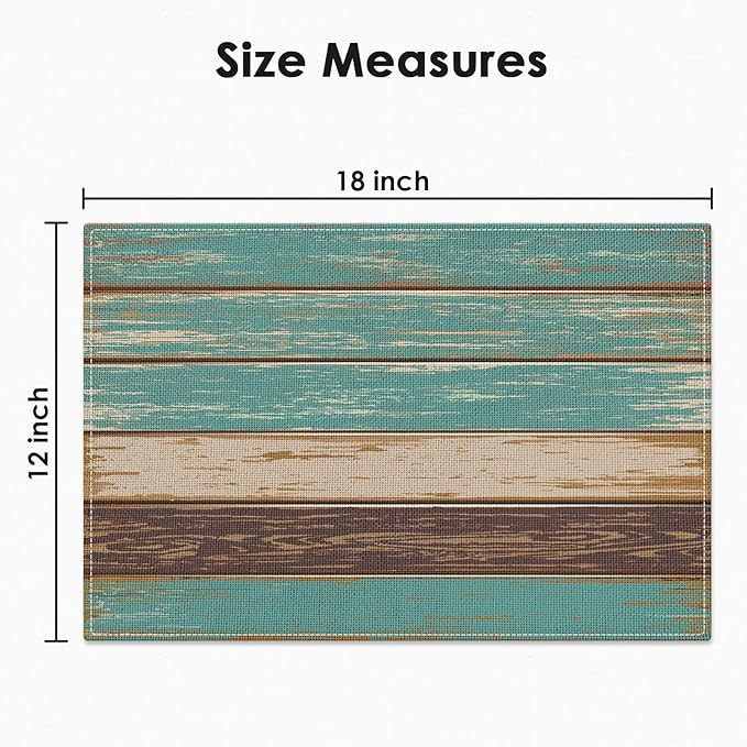 Emvency Farmhouse Placemats Set of 4, 12x18 Inch Vintage Green and Brown Art Painting Table Mats for Outdoor Home Party Kitchen Dining Decoration