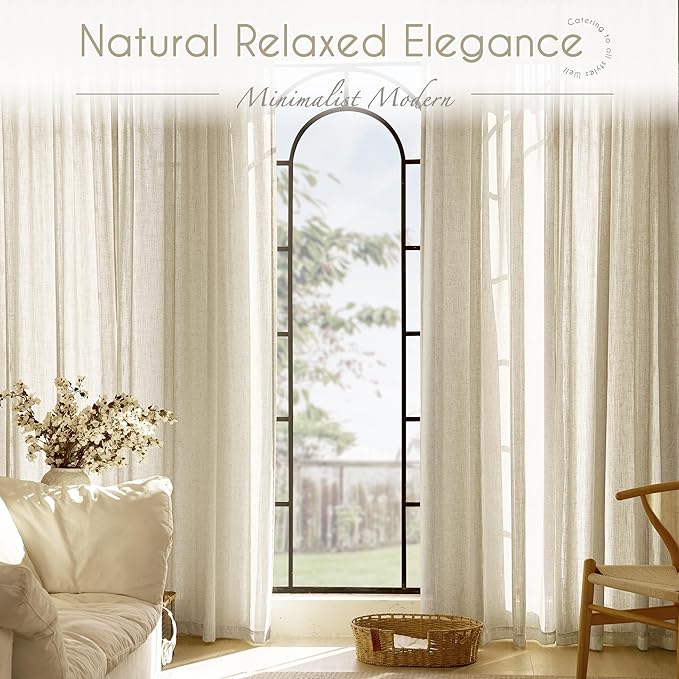 Faux Linen Beige Curtains 108 inches Long for Living Room Rustic Farmhouse Linen Drapes Semi Sheer Burlap Textured Canvas Cloth Curtain Panels Set of 2 Kahki Tan Colored