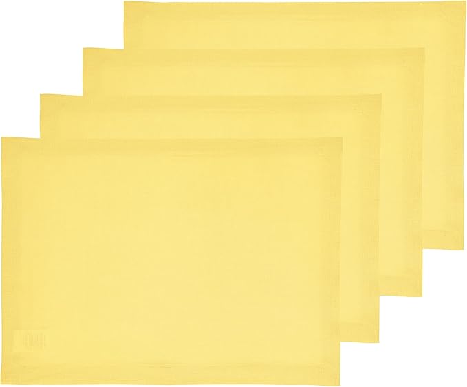 Solino Home Linen Placemats Set of 4 - Sunshine Yellow Placemats 14 x 19 Inch - 100% Pure Linen Table Place Mats for Summer - Fete