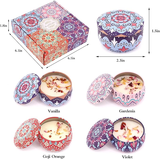 Naimo 4 Pack Scented Candles Long Lasting Soy Wax Aromatherapy Candle for Home Bath Spa Yoga Birthday Gift Set