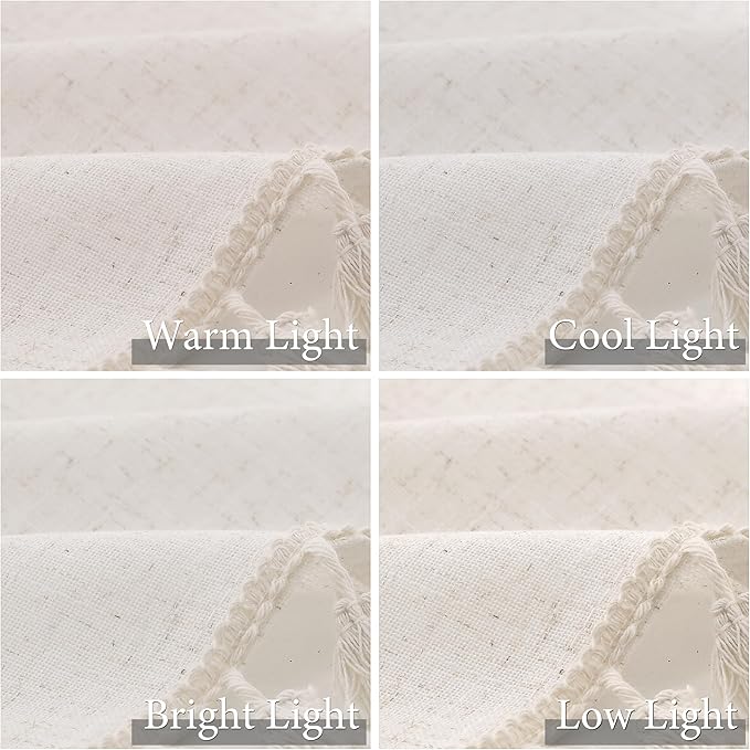 Beige Boho Linen Curtains 72 Inches Long 2 Panels Textured Farmhouse Semi Sheer Window Curtains Tassels Back Tab Neutral Light Filtering Chic Curtain Drapes for Living Room Bedroom 52x72