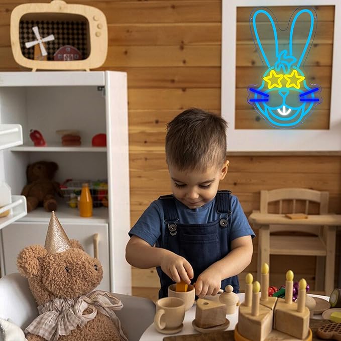 Anime Cartoon Bonnie Rabbit Neon Signs for Wall Decor,Dimmable Cartoon Bunny Neon Light,USB Powered Game Sign for Bedroom Gaming Room Man Cave Bar Birthday Gifts(10 * 16.1in)