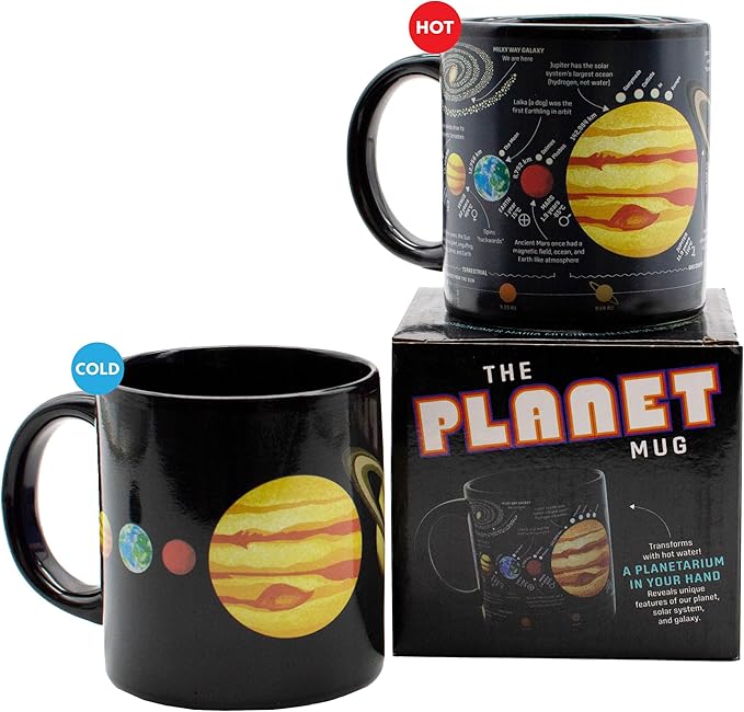 The Unemployed Philosophers Guild Heat Transforming Color Changing Planet Mug - Hot Coffee Reveals the Solar System, Comes in a Fun Box, 12oz