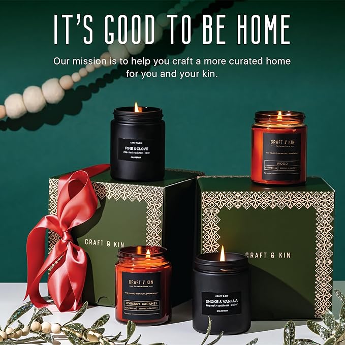Craft & Kin Scented Candle Gift Set | Embers & Spice Home Scented Candle Sets for House Warming, Men's Gift