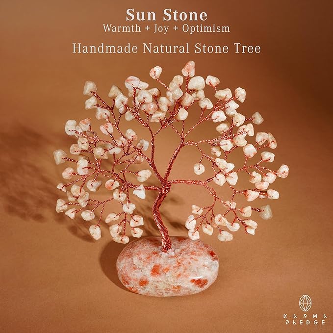 Sun Stone Crystal Tree of Life Office Decor Gifts for Women, Handmade Home Decoration Bonsai Feng Shui Trees for Positive Energy, Good Luck, Money, Meditation, Reiki Healing, Birthday Gifts