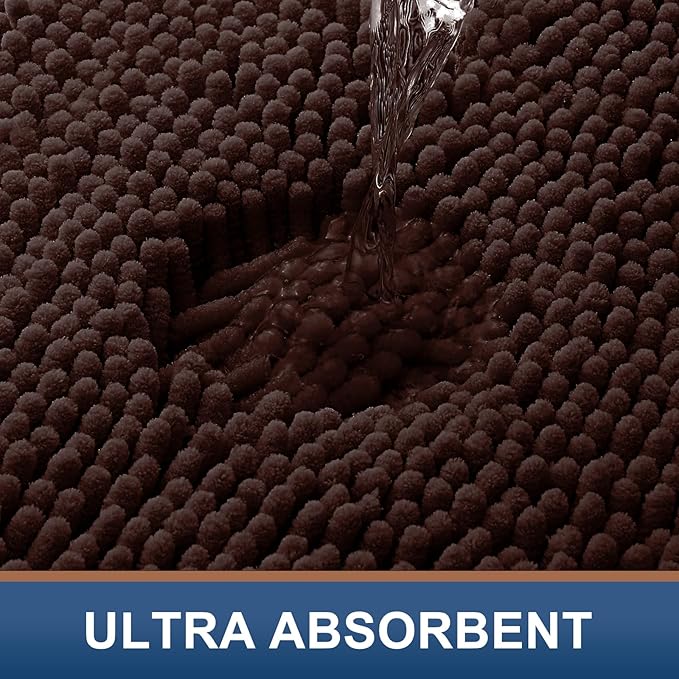 Smiry Luxury Chenille Toilet Rugs U-Shaped 20x20, Soft Absorbent Non-Slip Contour Bathroom Rugs for Toilet, Machine Washable Contoured Bath Mats, Brown