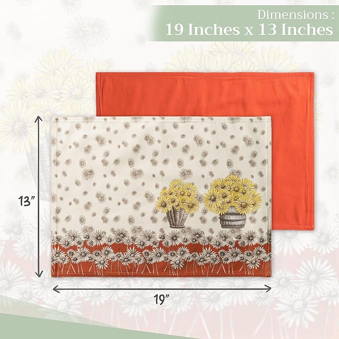 Maison d' Hermine Placemats Set of 4 100% Cotton Washable Cloth Place Mats, Reusable Table Mats for Kitchen Dining Decoration, Party, Wedding, Restaurant (Bagatelle, 13" x 19")