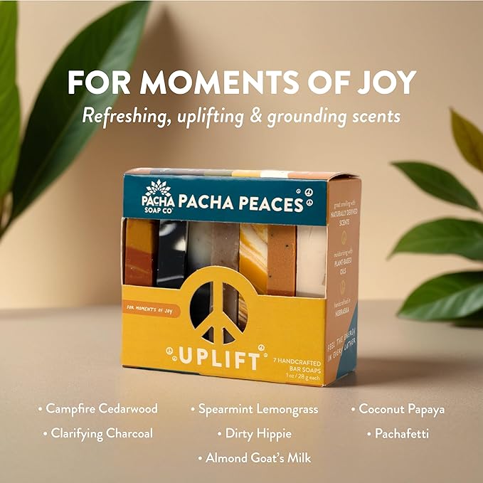Pacha Peaces Bar Soap Uplift 2 Pack | Premium, Handcrafted, Hydrating | Natural Face Wash, Hand Cleanser, Body Wash | Soothing Essential Oils, 4 oz