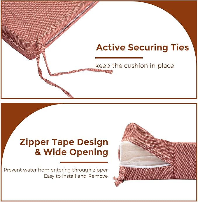 Patio Bench Cushion Covers for Outdoor Furniture with Ties,Water Resistant Loveseat/Settee Cushion Slipcover 54x18x3 Inch for Swing Porch Garden(Replacement Cover Only)-Light Coral Red