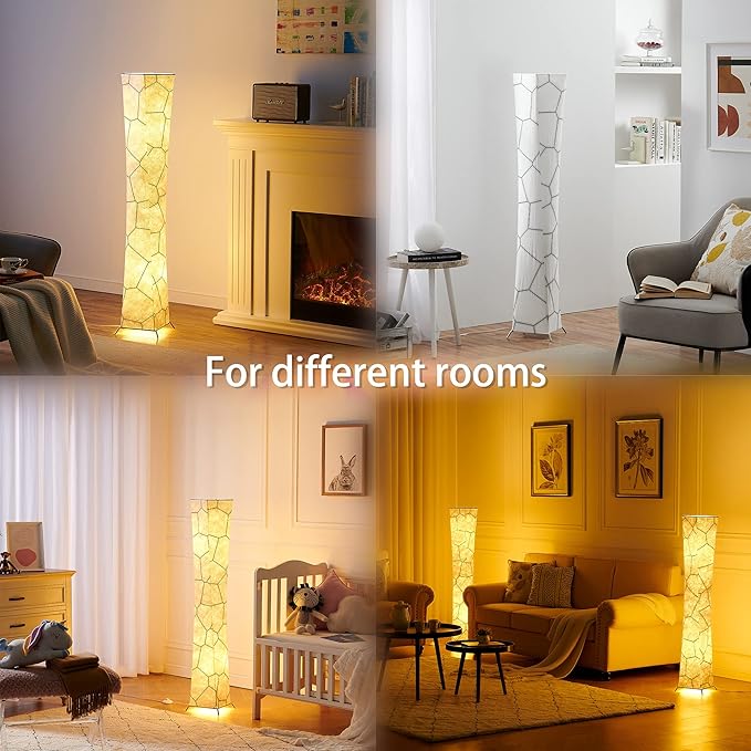 chiphy Floor Lamp, 52" (S) Tall Standing Lamp, 3 Levels Adjustable Brightness LED Bulbs, Column Floor Light, Marble Gradient Fabric Lampshade, Home Decor for Living Room, Bedroom, Kids Room