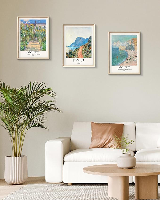 HesenDot Framed Claude Monet Wall Art 3 Piece,12x16in High Framed Design Canvas Prints Wall Decor,Vintage Impressionism Landscape Artwork Poster Home Decoration for Living Room Bedroom Gallery Office