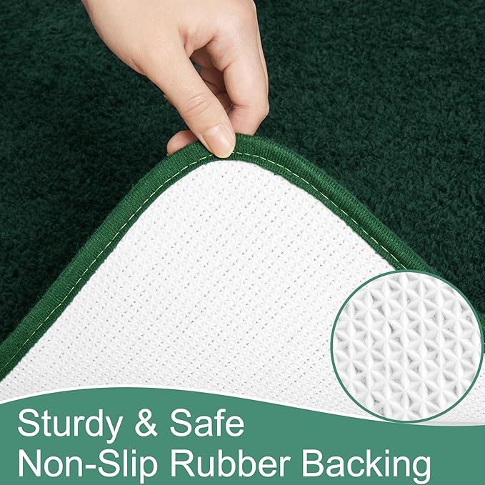 AROGAN Luxury Long Bathroom Runner Rug, 24x72 Inch Thick Soft and Absorbent Non Slip Bath Mat, Rubber Backing Quick Dry Rugs Carpets, Machine Washable Plush Mats for Shower Floor, Deep Green