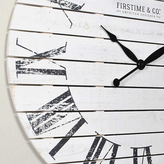 FirsTime and Co. Farmhouse Shiplap Wall Clock, American Crafted, White, Wood, 29 x 2 x 29 in White