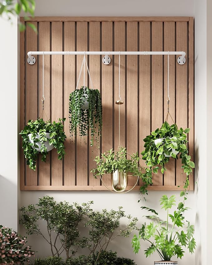 Plant Hanger Indoor, Hanging Planters for Indoor Plants with 6 Hanging Chains, Wall Plant Hanging Rod for Window Ceiling, 65 Inch, Metal/White, Pots Not Included
