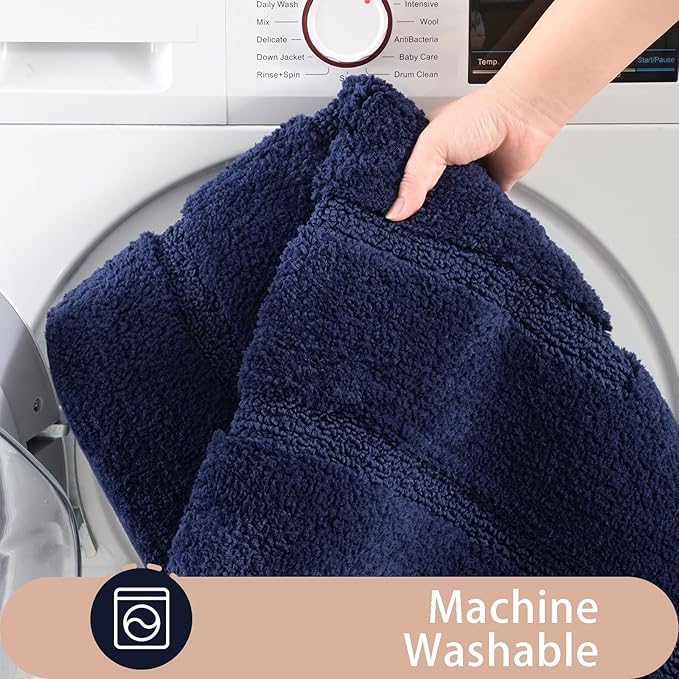 HOMORE Bathroom Runner Rug 24x36 Inch, Navy Blue Non Slip Bath Rug for Bathroom, Thick Soft and Absorbent Microfiber Bathroom Mat, Washable Plush Bath Runner Rugs Carpet for Shower Floor