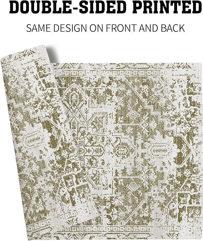 Gray Olive Green Boho Placemats Set of 6 Ethnic Bohemian Carpet Place Mats Washable Kitchen Dining Vintage Grey Geography Floral Linen Table Mats Stain Heat-Resistant for Home Party Indoor 12x18 in