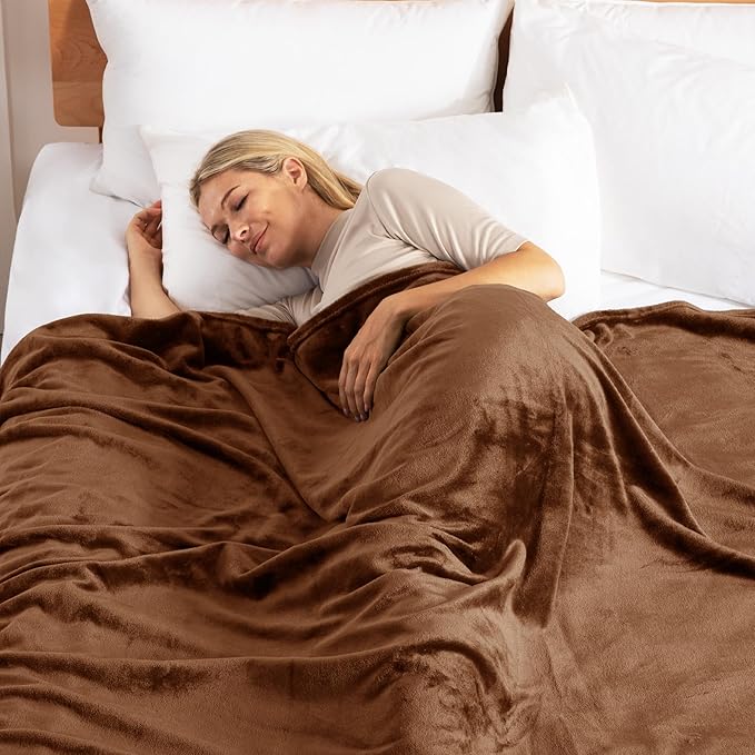 Exclusivo Mezcla Twin Size Flannel Fleece Velvet Plush Bed Blanket as Bedspread, Coverlet, Bed Cover (90x66 IN, Brown) Soft, Lightweight, Warm and Cozy