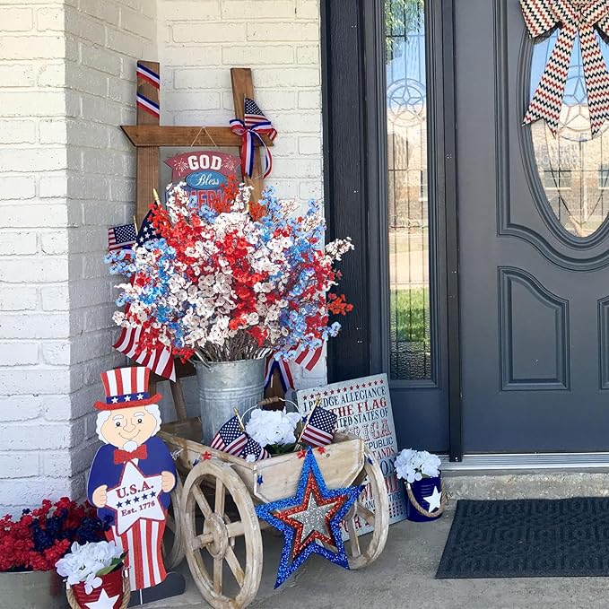 Uieke 15 Pcs 4th of July Artificial Flowers Fake Patriotic Babys Breath Flowers for Independence Day Decor Blue White Red Silk Flowers for Memorial Day Floral Arrangement Home Wedding