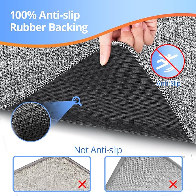 Upgraded Thin Bathroom Rugs, Bath Mat Super Absorbent, Bath Rugs Rubber Backing Non-Slip, Quick Dry Machine Washable, Cozy Cloth Bathroom Mat fit Under Door/Sink/ Bathtub/Shower/Kids 20''x24''-Gray