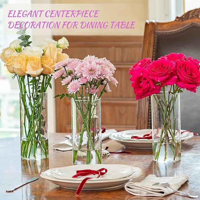 7pcs Glass Cylinder Vases for Centerpieces - 8 Inch Tall Glass Vases for Flower, Clear Flower Vase Bulk Floating Candle Vase for Table Centerpiece Wedding Home Décor