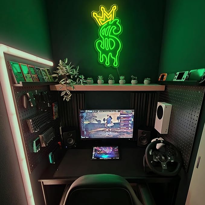 Money Neon Sign, Crown Dollar Neon Signs for Shop Store Wall Decor, USB Powered Adjustable Brightness Dollar LED Neon Light Sign for Man Cave Game Room Bar Pub Party Decor