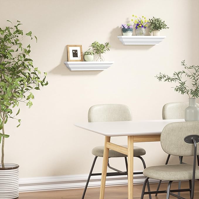 Alsonerbay Floating Shelves - White Rustic Wall Shelves, 2 Pack (17 Inch) for Bedroom, Living Room, Bathroom