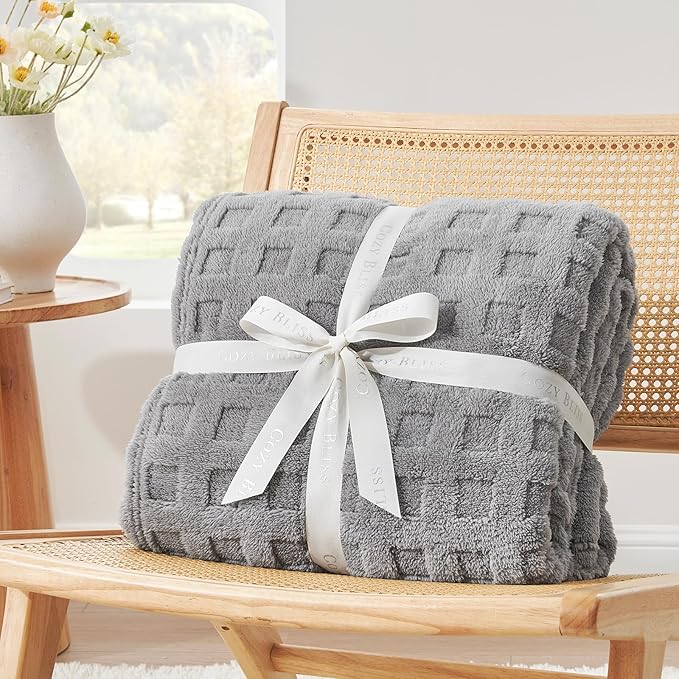 Cozy Bliss Ultra Soft Waffle Blanket - Lightweight Cozy Blankets Gift for Women,Cute Checkered Throws Blanket for Bed, Couch and Sofa,Grey,50x60 Inches
